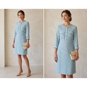 Jill Stuart New York Blue Tweed Sheath Dress Pearl Buttons ¾ Sleeve Size XS - 2